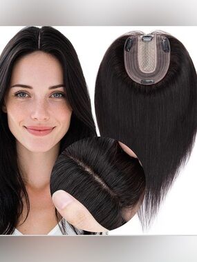 Human Hair 6" Black Women's Topper Hairpiece - Natural Shine Hair Replacement